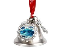 Blue Wave Art Ornaments Silver Christmas Bell Ornaments with Wings & Heart Christmas Metal Jingle Bell Pendant with Red Ribbon for Home,Outdoor and Garden Decoration