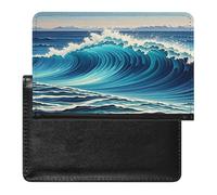 Blue Wave Art Passport Holder with Card Slots Portable Passport Cover Compact Waterproof Passports Protector