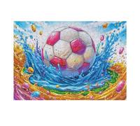 Blue Wave Football 300 Pieces Classic Jigsaw Puzzle Wave Splash Football Puzzle for Adults Concentration Training Wall Art Mental Exercise Halloween Durable Cardboard 300 PCS