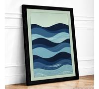 Blue Wave Forms Minimalist Framed Wall Art Print A1 (84.1×59.4cm) Black, Wall Decor for Living Room, Bedroom, Office & Home, Ready to Hang, Art Gift
