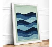 Blue Wave Forms Minimalist Framed Wall Art Print A1 (84.1×59.4cm) White, Wall Decor for Living Room, Bedroom, Office & Home, Ready to Hang, Art Gift