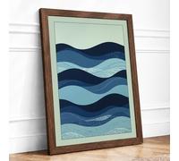 Blue Wave Forms Minimalist Framed Wall Art Print A3 (42×29.7cm) Walnut, Wall Decor for Living Room, Bedroom, Office & Home, Ready to Hang, Art Gift