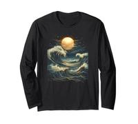 Blue Wave Full Moon Mystical Boho Witch Zen Women Outdoors Long Sleeve T-Shirt