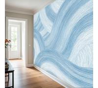 Blue Wave Line Wallpaper for Bedroom Living Room Decor, Abstract Wavy Striped Wall Mural Home Accessories, Waterproof Wall Paper 250 x 175 cm F-OE&37