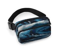 Blue Wave Painting Fanny Pack Belt Bag with Adjustable Strap Fashion Waist Bag for Outdoor Sports Hiking, white, 20x13cm, Full Printed Waist Bag
