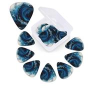 Blue Wave Painting Guitar Picks 12 Pack Personalized Plectrums with Storage Box, Colorful Celluloid Guitar Plectrum Includes Thin, Medium, Heavy Picks for Acoustic Guitar Bass Picks