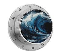 Blue Wave Painting Kitchen Timer 60 Minute Visual Wind Up Timers Indoor Mechanical Timers with Magnetic Base Stainless Steel Timer for Home Cooking Time Management Tool