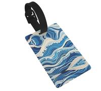 Blue Wave Painting Luggage Tags for Suitcases, PVC Suitcase Tag with Secure Strap Suitcase Identifier with Privacy Name Card for Travel Bag Tags Personalized Baggage Tag for Women Men