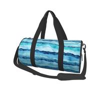 Blue Wave Stripe Large Round Travel Duffle Bag, Full-Print Canvas Weekender with Padded Lining, Multiple Pockets,Detachable Shoulder Strap and Soft Leather Handles