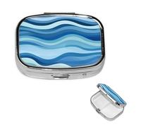 Blue Wave Stripe Pill Box 2 Compartment Round Metal Pill Case for Purse & Pocket, Portable Medicine Organizer Travel Pillbox Daily Pill Container Holder to Hold Vitamins, Fish Oil