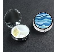 Blue Wave Stripe Pill Box 3 Compartment Round Metal Pill Case for Purse & Pocket, Portable Medicine Organizer Travel Pillbox Daily Pill Container Holder to Hold Vitamins, Fish Oil