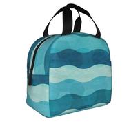 Blue Wave Stripe Print Foldable Insulated Lunch Bag Meals Snacks Beverages Boys Girls Teenagers Picnics