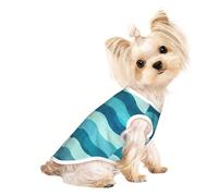 Blue Wave Stripe Print Lightweight Dog Vest, Cat Sleeveless Shirt, Breathable Mesh Design for Summer Walking and Play