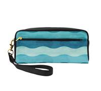 Blue Wave Stripe Print Makeup Bag for Women Waterproof Pouch Toiletry School Office Travel Daily Use