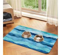 Blue Wave Stripe Print Pet Feeding Mat For Dogs & Cats Absorbent Waterproof Dog Food Mat Non-Slip Pet Bowl Placemat Quick Dry Floor Protector Leather Tablecloth