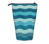 Blue Wave Stripe Print Telescopic Pencil Case Adjustable Lightweight Office Stationery Organizer Pouch