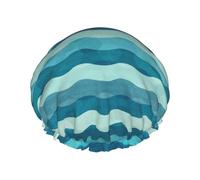 Blue Wave Stripe Printed Hair Cover, Dual Layer Bathing Cap For Thick Hair, Reusable Headgear For Women
