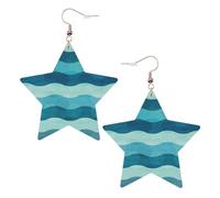 Blue Wave Stripe Printed Leather Pierced Earring Set, 1 Pair Lightweight Bohemian Earrings Birthday Party Jewelry Gifts For Women