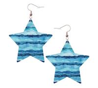 Blue Wave Stripe Printed Leather Pierced Earring Set, 1 Pair Lightweight Bohemian Earrings Birthday Party Jewelry Gifts For Women