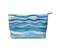 Blue Wave Stripe Prints Corduroy Makeup Bag for Women Girls, Spacious Travel Cosmetic Organiser for Make-up, Toiletries & Essentials