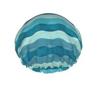 Blue Wave Stripe Shower Caps Women Reusable Large Shower Cap Men Quickdry Care Hair Long Short Kids Bath