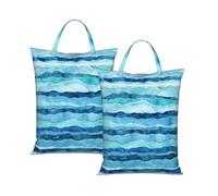 Blue Wave Stripe Travel Laundry Bag with All-Over Print,Water-Resistant Twill Fabric,Smooth Zipper, Top Carry Handle,Hanging Loop,Large 58x46cm