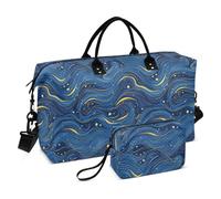 Blue Waves at Night Luggage Travel Bag Travel Weekender Gear Bag Tote Bag with Adjustable Strap for Hiking Multifunctional