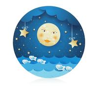 Blue Waves Moon Stars Tempered Glass Cutting Board Heat Resistant for Bread Meat Fruit 20 cm