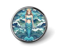 Blue Waves Squama Mermaid Scale Button Pin 1 Inch, Personalized Metal Lapel Pins, Lightweight Round Brooch Pin, Elegant Button Badges, Funny Enamel Pins for Shirts Jackets Bags & Gift
