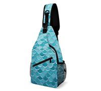 Blue Waves Squama Mermaid Scale Chest Bag for Women Men Small Sling Bag with Extended Strap Fashion Casual Crossbody Bags Exquisite Sturdy Cozy Sling Backpack for Travel Workout Outdoor
