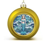 Blue Waves Squama Mermaid Scale Christmas Ball Ornament Shatterproof Hanging Ball Ornaments with String Decorative Christmas Baubles for Xmas Tree Home Wedding Holiday Party Decor Supply