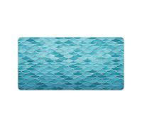 Blue Waves Squama Mermaid Scale Desk Pad Large Washable Desk Mat Non-Slip Rubber Base Smooth Surface Mouse Pads Generic Keyboard Pad Portable Desk Protector for Laptop Computer Mat