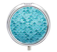 Blue Waves Squama Mermaid Scale Pill Box 3 Compartment Metal Round Pill Case Travel Pill Organizer Small Portable Medicine Vitamin Container for Purse and Pocket to Hold Vitamins Supplements