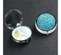 Blue Waves Squama Mermaid Scale Pill Box 3 Compartment Round Portable Pill Case for Pocket or Purse Pill Holder Weekly Pill Organizer Decorative Metal Medicine Vitamin Organizer Travel Gift