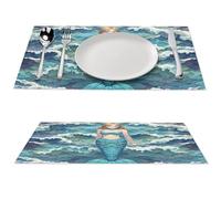 Blue Waves Squama Mermaid Scale Placemats 12 X 17 Inch PVC Wipeable Table Mat Heat Stain Resistant Place Mat Indoor/Outdoor Waterproof Placemat Decoration for Kitchen Dining Table 1 PCS
