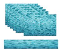 Blue Waves Squama Mermaid Scale Placemats Set of 7 Exquisite Linen Table Mat Seven Piece Set Includes 13"x71" Fashion Table Runner and 12"x18" Place Mat Decor for Kitchen Dining Room
