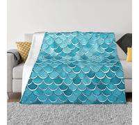 Blue Waves Squama Mermaid Scale Throw Blanket 80"x60" Flannel Fluffy Warm Blanket for Couch, Reversible Plush Blankets for Bed, Comfy Fuzzy Blanket for Sofa, Plush Lightweight-Blankets for All Season