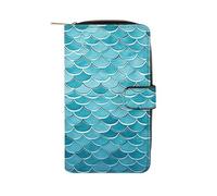 Blue Waves Squama Mermaid Scale Wallet Multifunctional Leather Wallets for Men Compact Long Wallet Credit Card Holder Passport Bag