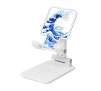 Blue Wawes Of Water Japannese Stamps Style Foldable Cell Phone Stand Adjustable Angle Height Desktop Portable Cellphone Cradle Compatible With All Smartphone White-Style