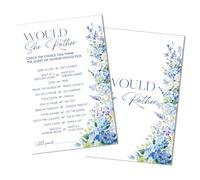 Blue Wedding Shower Games, Would She Rather Bridal Shower Games Cards, Blue Hydrangea Bachelorette Party Game Ideas, Something Blue Before I Do Engagement Party Supplies & Activity -E05