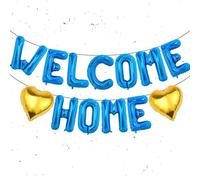 Blue Welcome Home Decorations Balloons- Welcome Home Letter Balloon Banner and Heart Foil Balloon, Welcome Back Theme Party Supplies for Return Home Housewarming Family Reunion Retirement