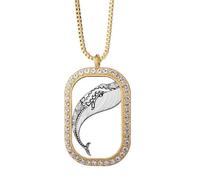Blue Whale Big Strong Art Deco Fashion Necklace Pendant Diamond Crystal Golden Jewelry