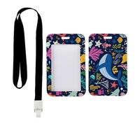 Blue Whale Card Holder with Black Lanyard, Pass Holders and Lanyards, Vertical Name Badges Protector for Student, Vertical ID Cards Protector for Teacher, Teacher Stuff Nurse Accessories