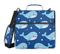 Blue Whale Fabric 3 Ringing 1.5 inch School Zipper Binder with Shoulder Strap Laege Capacity Document Organizer for School/Office