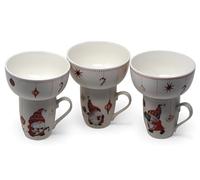 Blue Whale Gifts 6 Piece Christmas Gonk Stacking Ceramic Mug and Bowl Set