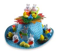 Blue Whale Gifts Boys Pre-Made Decorated Easter Cowboy Hat Bonnet - Bunnies & Leaves