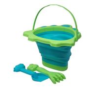 Blue Whale Gifts Collapsible Beach Bucket and Spade Set - Foldable Green Dinosaur Design