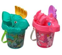 Blue Whale Gifts Kids Beach Bucket and Sand Toy Playset - Medium - Dinosaur & Unicorn - Set of 2