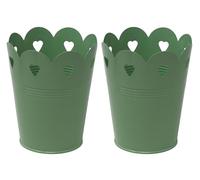 Blue Whale Gifts Metal Flower Plant Pots with Heart Cutout Design - Sage Green - Set of 2
