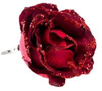 Blue Whale Gifts Red Rose Glitter Christmas Tree Hanging Bauble Clip-on Flowers (Set of 6)